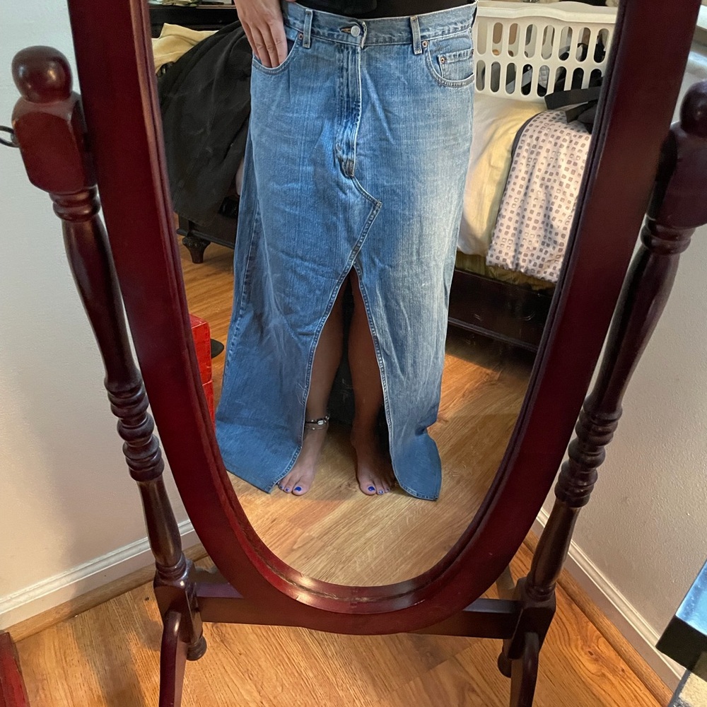 Levi's Light Blue Denim Maxi Skirt with Front Slit